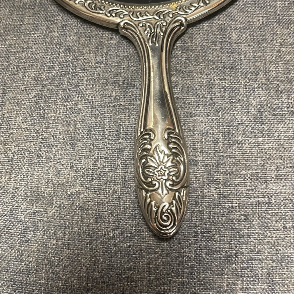Antique Victorian Style Silver Mirror - Floral View 6